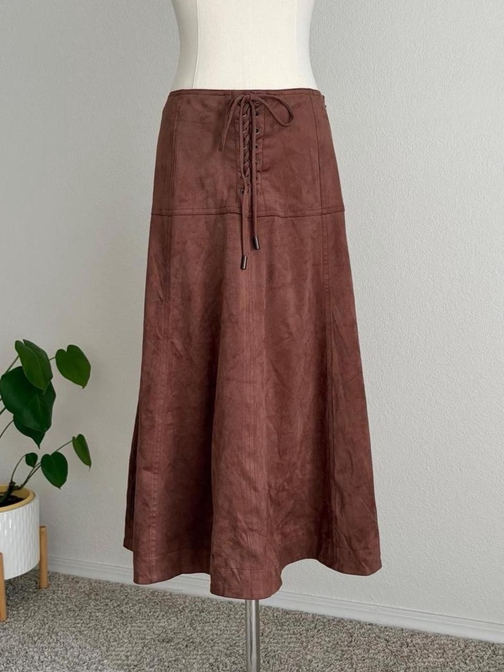 Jacquie The Label Faux Suede Lace-Up Midi Skirt